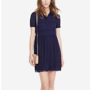 DVF Polina Chiffon Mini Shirt Dress with Collar Midnight Blue